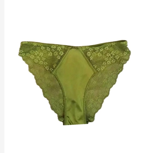 Glossy Satin Lace‎ Edge French Inspired Boudoir Chartreuse Stretchy Panties XL - Picture 10 of 14